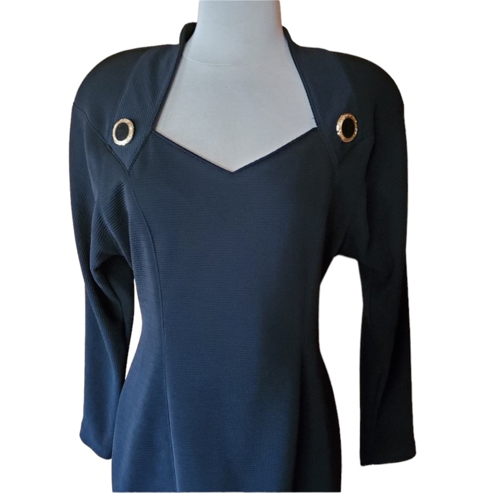 1980s Joseph Ribkoff Black Ribbed Dress - Picture 2 of 5